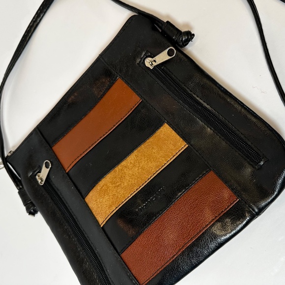 Vintage Uruguay Black Crossbody Bag with Multicolor Stripe Detail - Picture 4 of 6